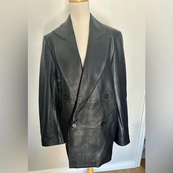 BNWT Black Leather Double-Breasted Blazer - Picture 1 of 4